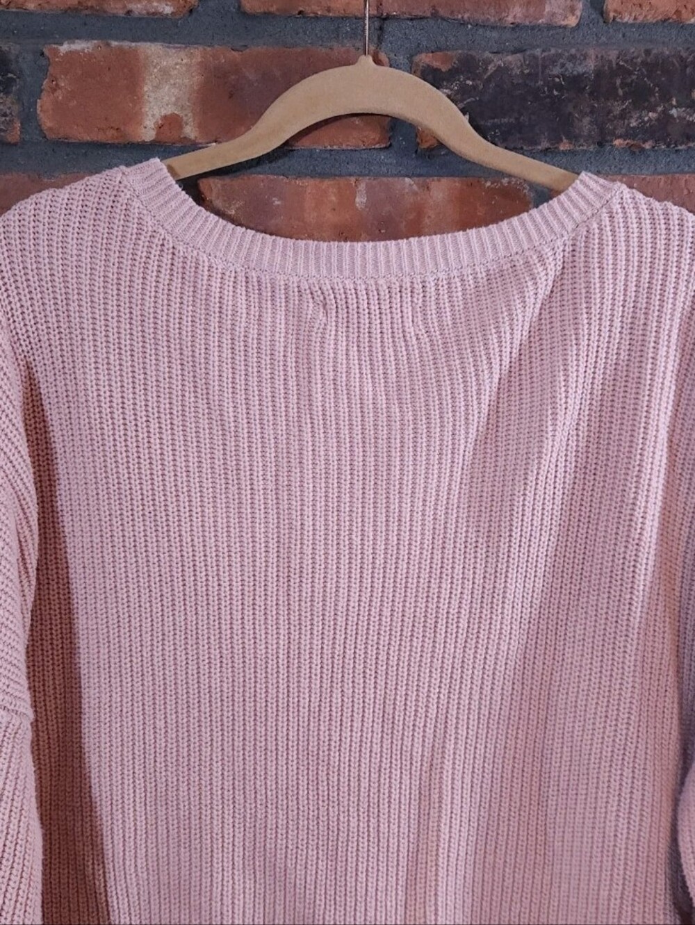 SO Pink Ribbed Knit Boxy Fit Scoop Neck Drop Shoulder Sweater Comfy Women's XL - Picture 5 of 6